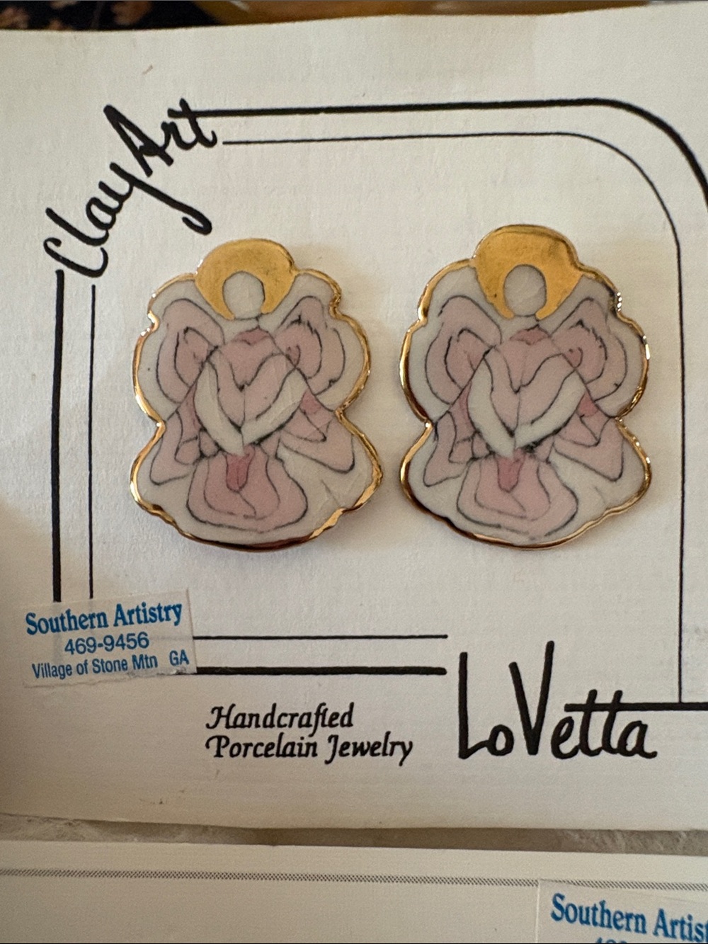 Lo VETTA Handcrafted Porcelain Angel Earrings & pendant  in Pink and Gold